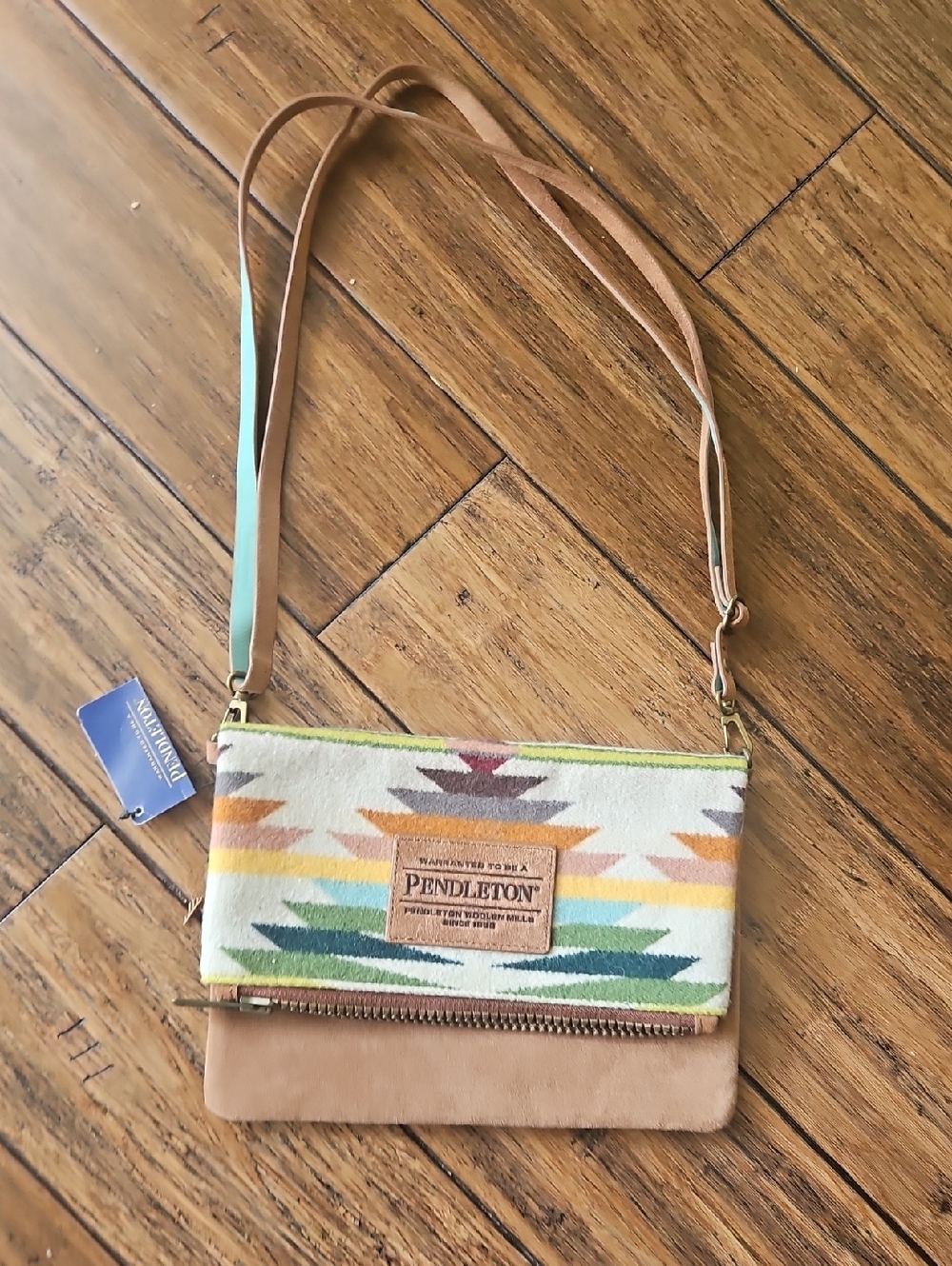 NWT Pendleton Foldover Clutch Tan & Multicolor Aztec Crossbody Bag
